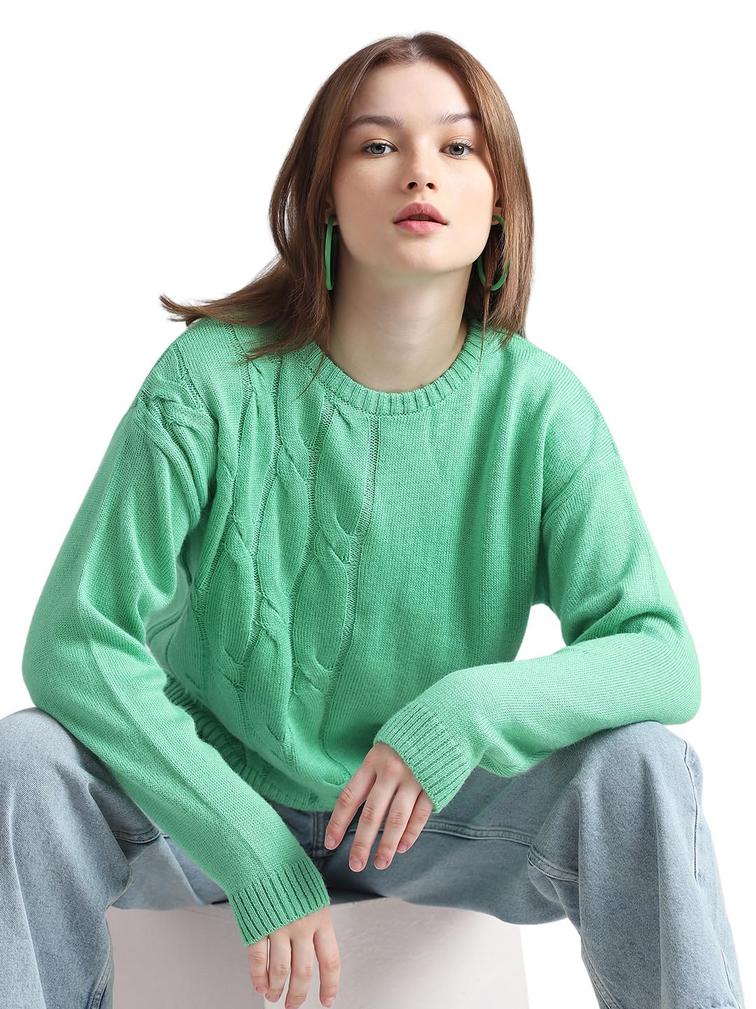 ONLY Women's Acrylic Round Neck Pullover Sweater (Feldspar)