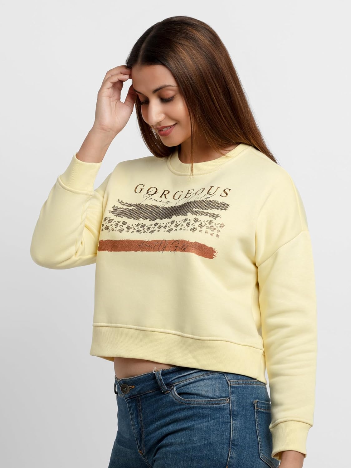 Status Quo Womens Printed Round Neck Sweatshirt Lemon