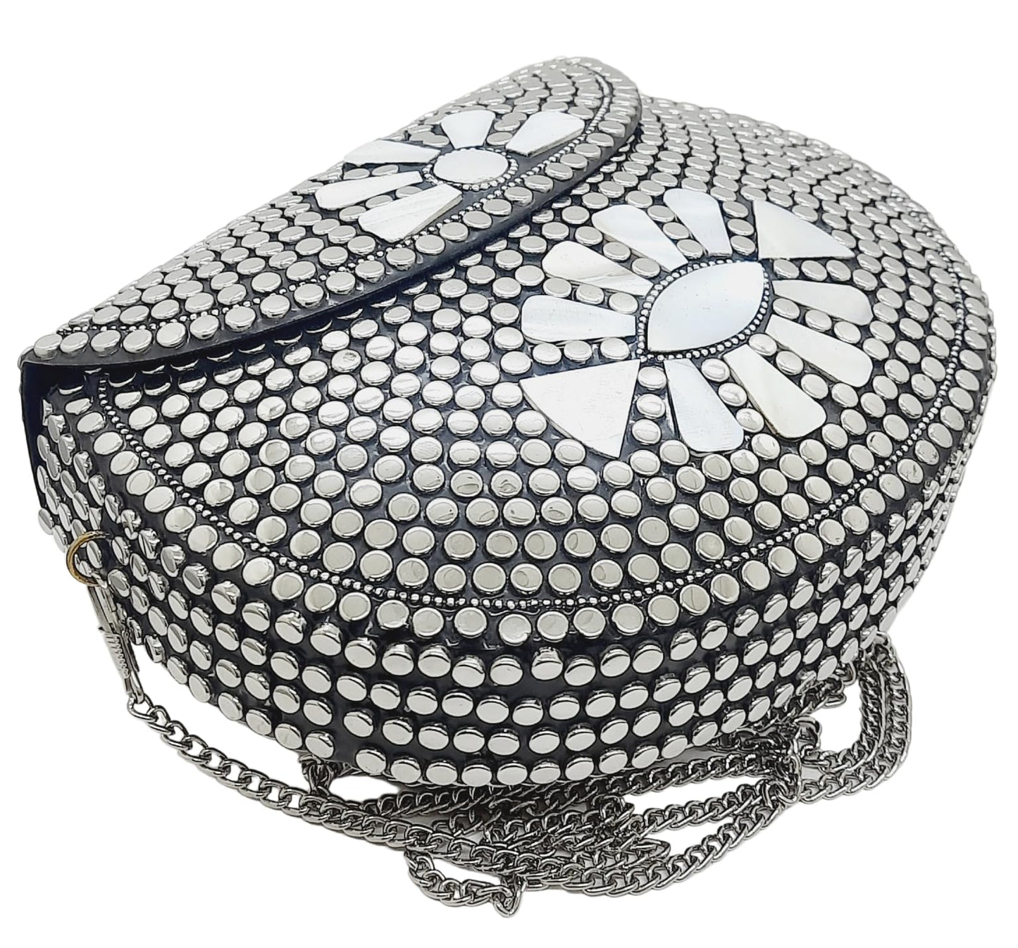 Trend Overseas Silver metal Beaded Ethnic purse Girls Bridal Bag cross body bag for women/Girl party clutch Metal clutches Vintage Brass (Sunflower)