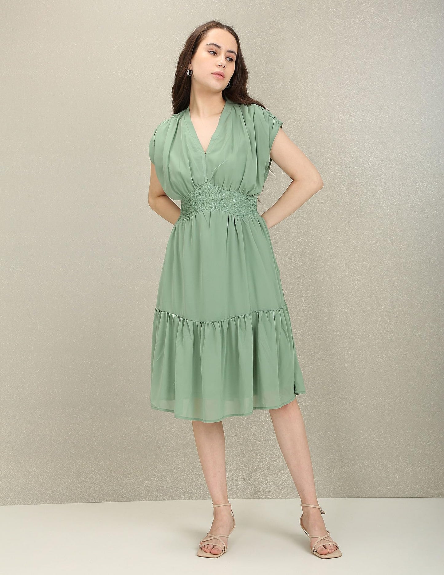 U.S. POLO ASSN. Women's Polyester Empire Waist Knee-Length Dress (Green)