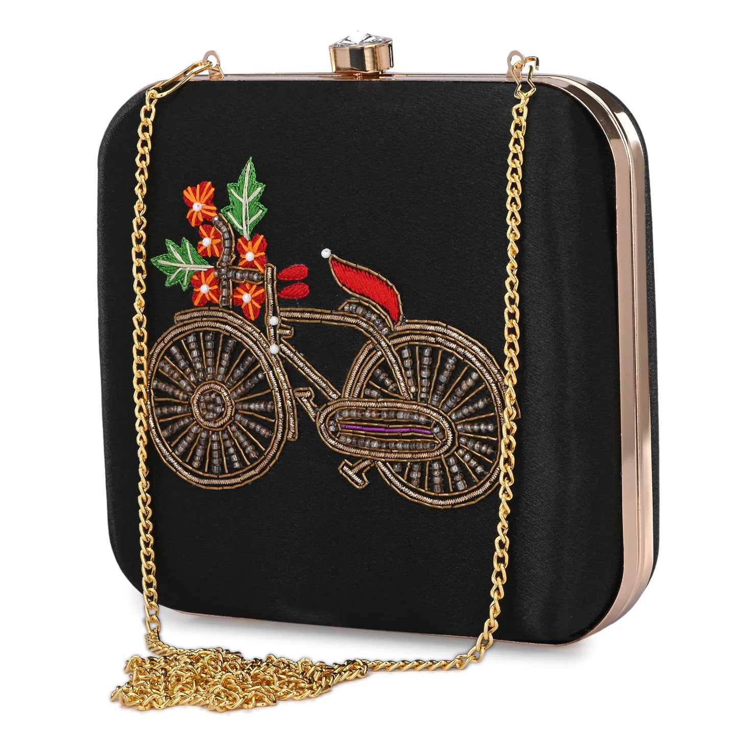 For The Beautiful You Black Embroidered Cycle Women's Clutch