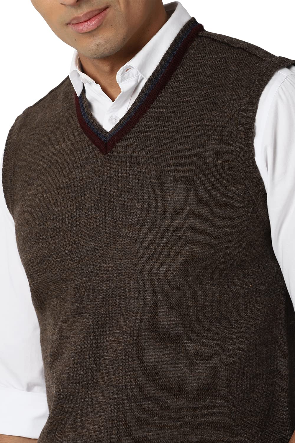 Peter England Men's Casual Acrylic Sweater (Dark Khaki)