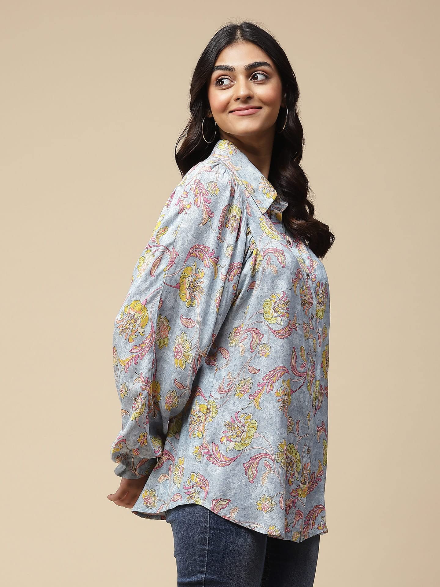 Aarke Ritu Kumar Blue Floral Print Shirt