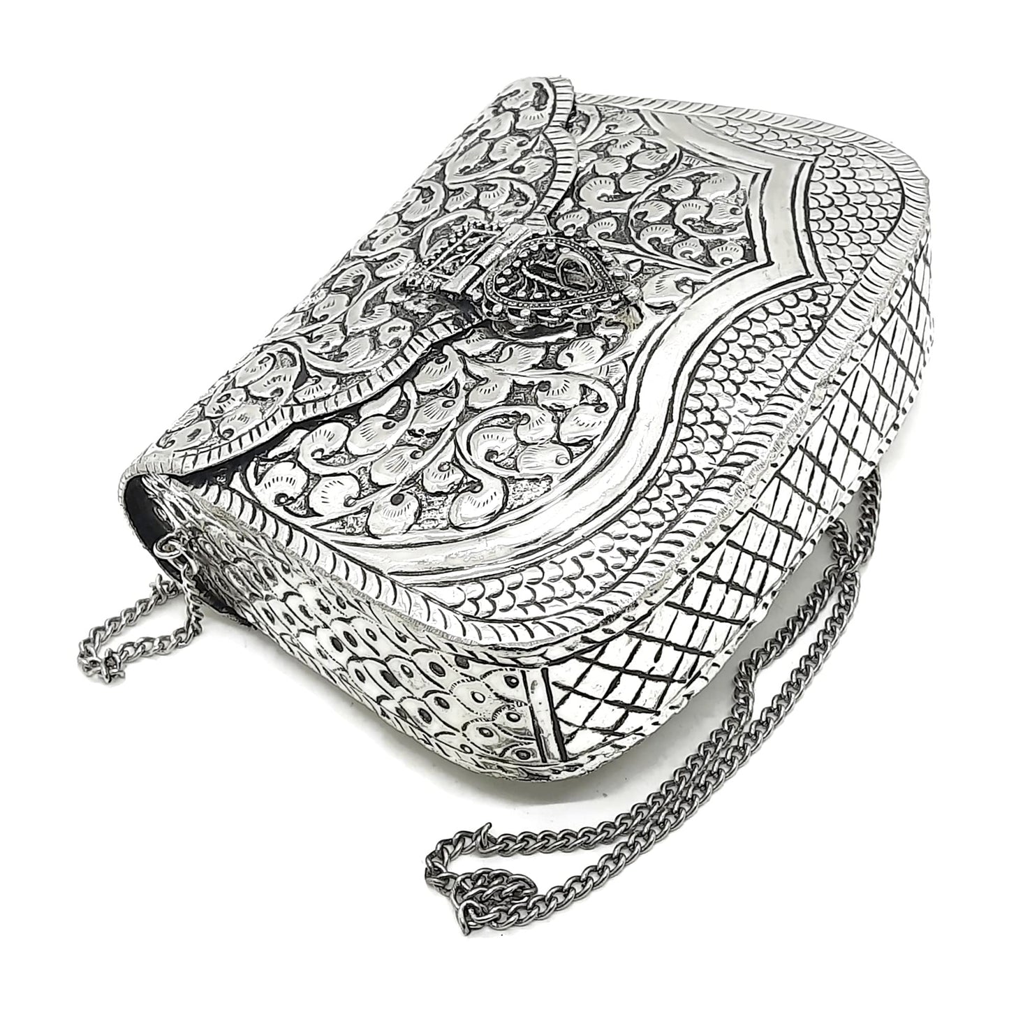 Trend Overseas Handmade Bridal Women's Antique Brass Purse Ethnic Metal Clutch Gift item (Silver)