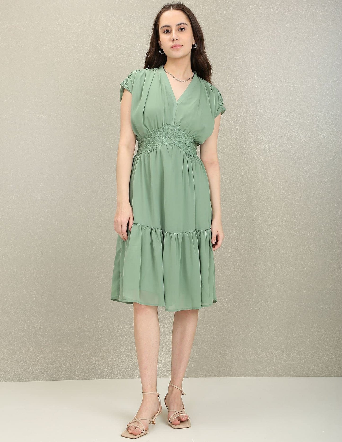 U.S. POLO ASSN. Women's Polyester Empire Waist Knee-Length Dress (Green)