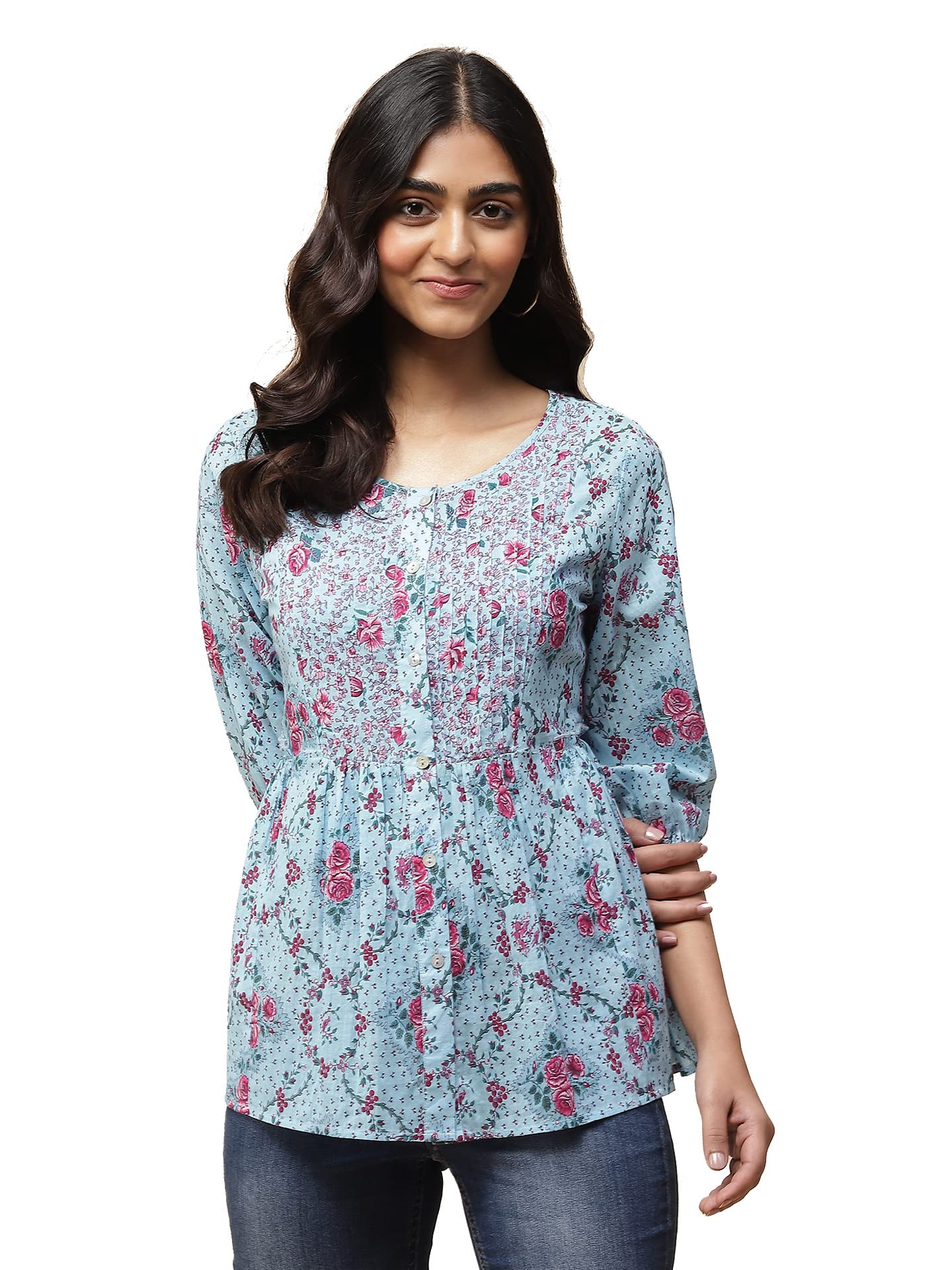 Aarke Ritu Kumar Blue Printed Cotton Top