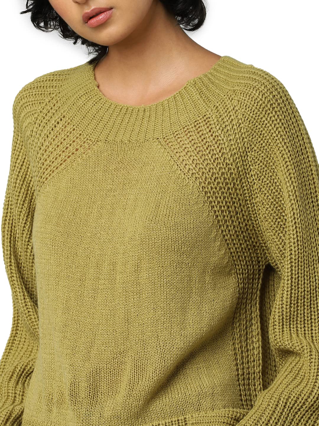 Only Women's Acrylic Casual Sweater (Green Moss)