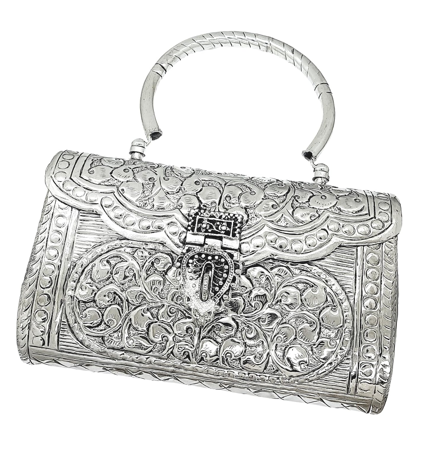 Trend Overseas Women's Silver Handle metal Clutch Hand Cluth (Bohemian)