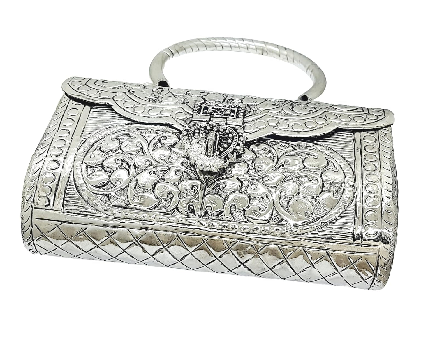 Trend Overseas Women's Silver Handle metal Clutch Hand Cluth (Bohemian)