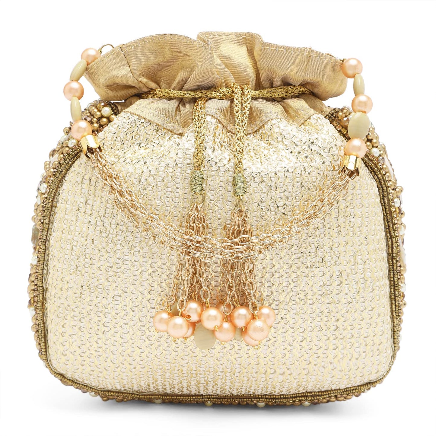 Peora White Potli Bags for Women Evening Bag Clutch Ethnic Bride Purse with Drawstring