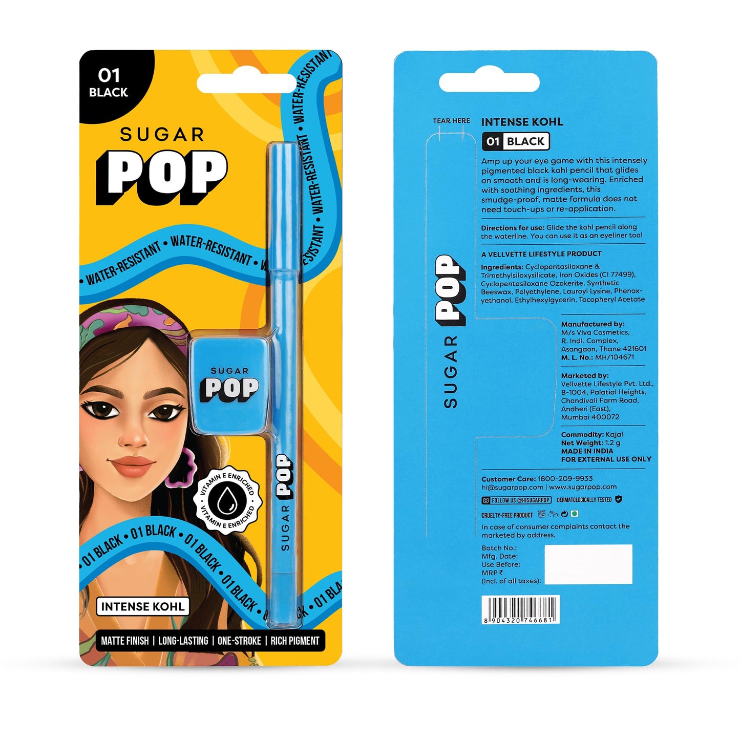 SUGAR POP Intense Kohl - 01 Black | Matte Finish | Water Resistant | with Sharpener