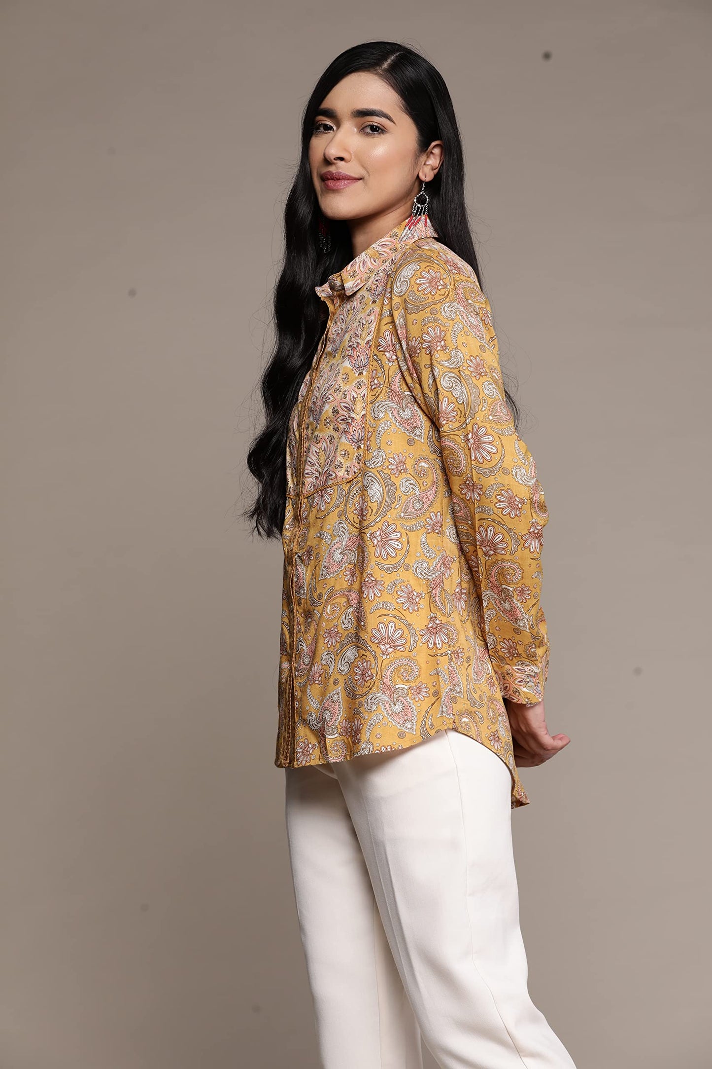 Aarke Ritu Kumar Olive Green Printed Shirt