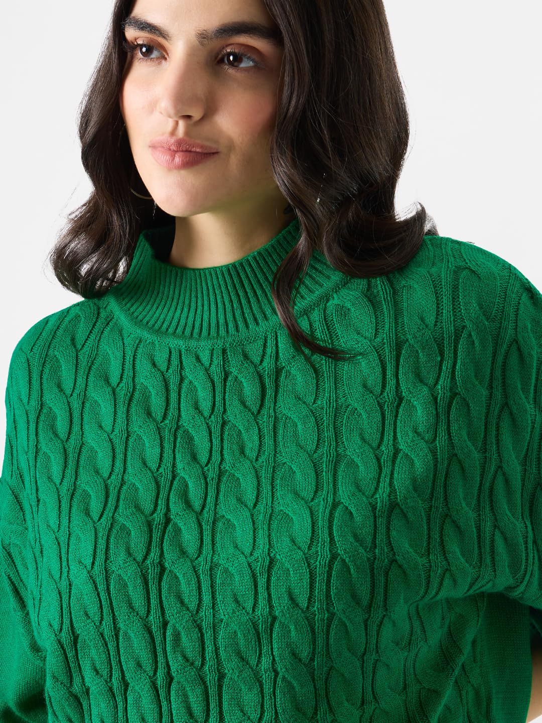 The Souled Store Solids: Kelly Green Women and Girls Long Sleeve Round Neck Oversized Fit Sweater