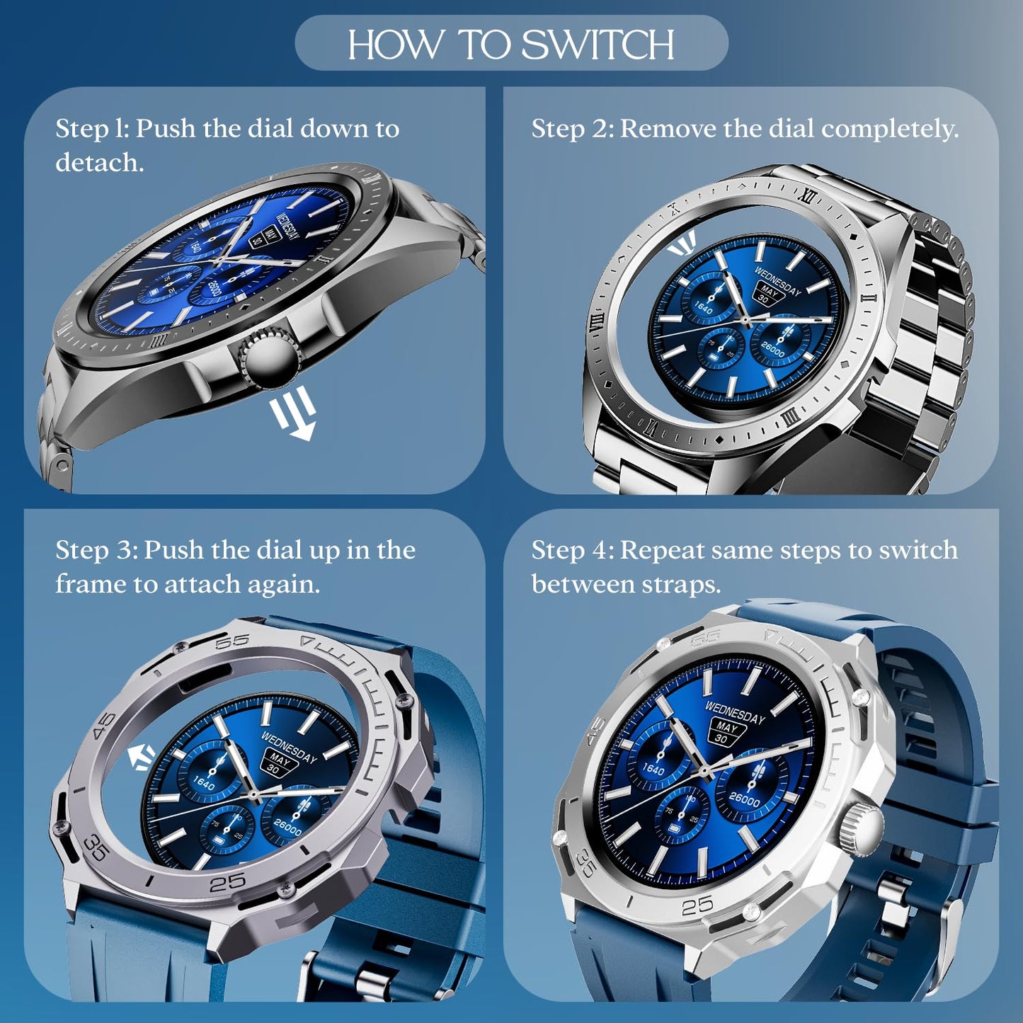 boAt Newly Launched Enigma Switch Smart Watch with Switchable Case, 1.39" HD Display & Ultra Premium Metal Body Design & Functional Crown, 100+ Sports Mode,Multiple Watch Faces,HR & SpO2(Steel Silver)