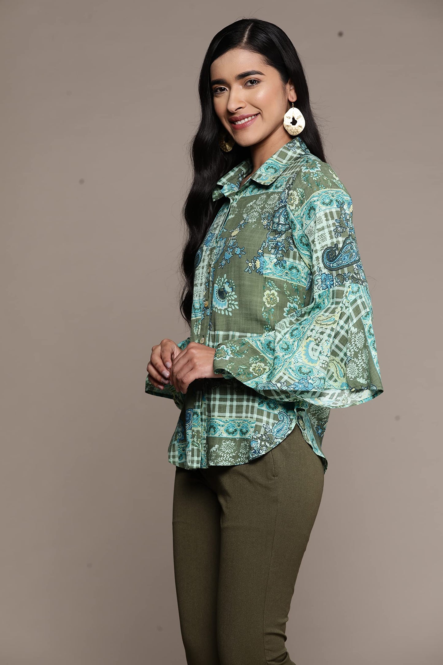 Aarke Ritu Kumar Green Printed Shirt