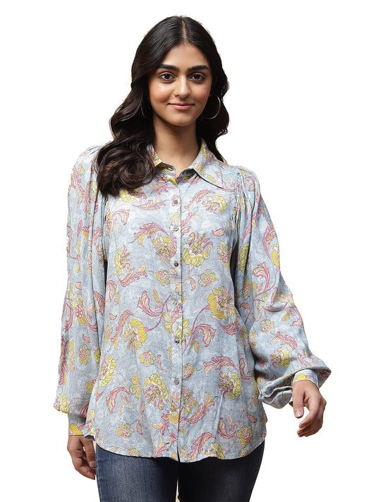 Aarke Ritu Kumar Blue Floral Print Shirt