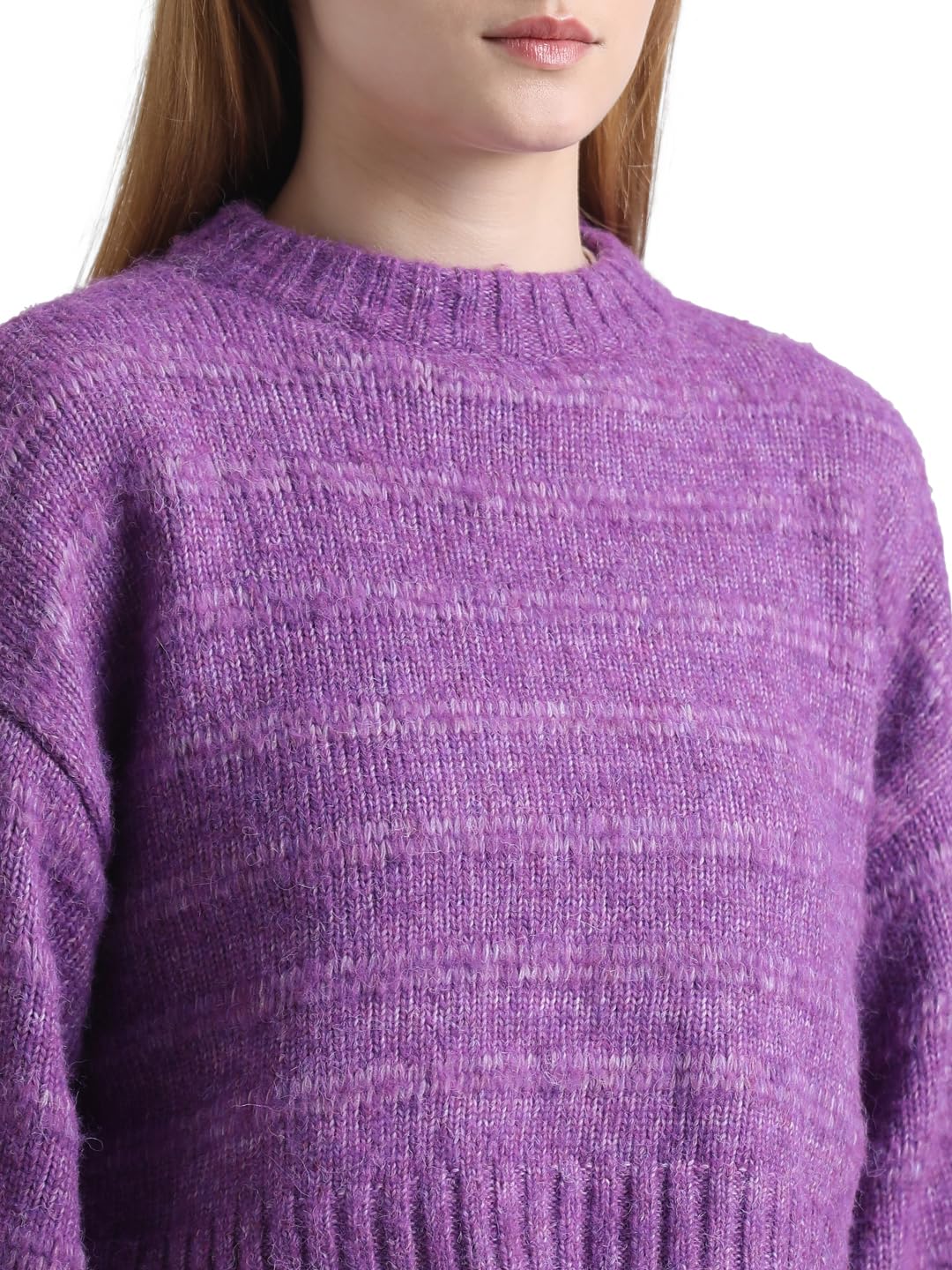 ONLY Women's Polyester Blend Round Neck Pullover Sweater (Amaranth Purple)