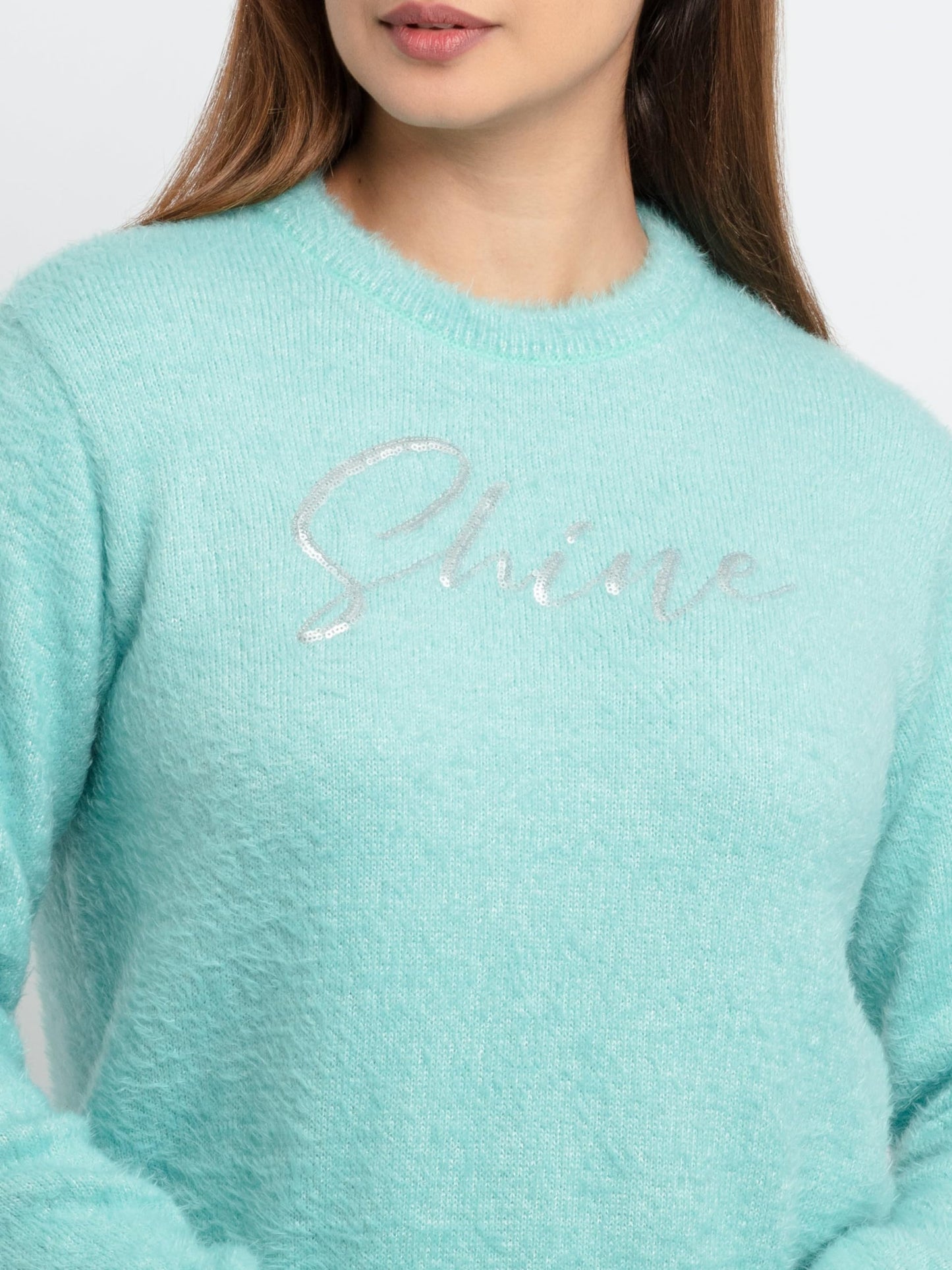 Status Quo Womens Knitted Round Neck Sweater Aqua