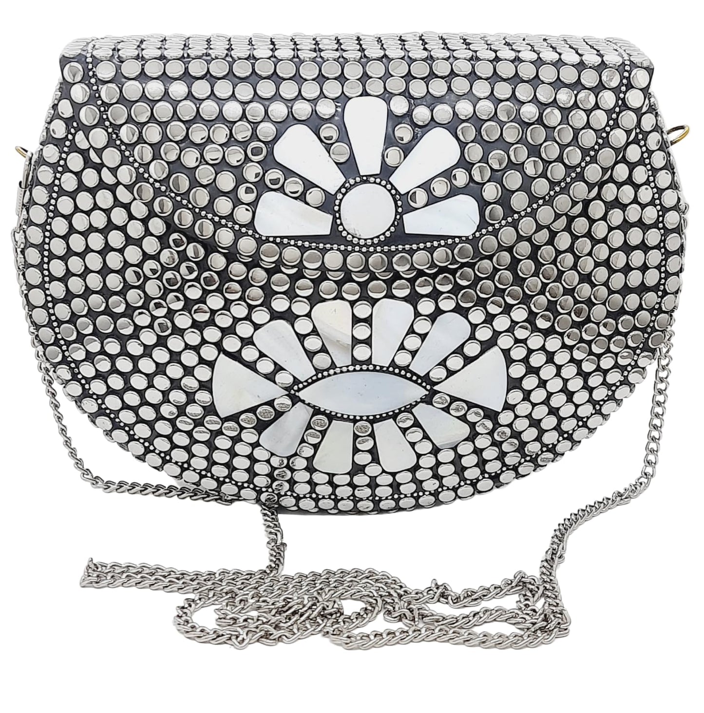 Trend Overseas Silver metal Beaded Ethnic purse Girls Bridal Bag cross body bag for women/Girl party clutch Metal clutches Vintage Brass (Sunflower)