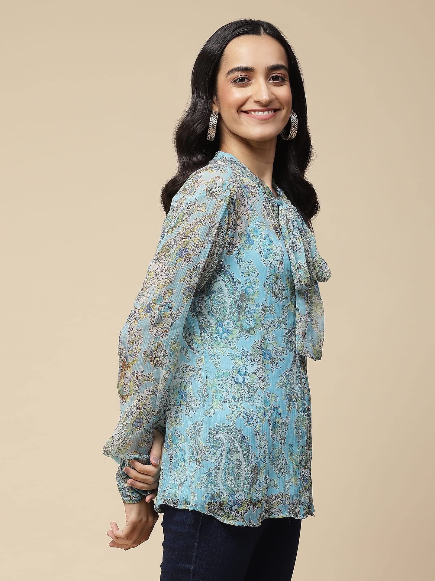 Aarke Ritu Kumar Blue Paisley Print Tie Up Top with Camisole