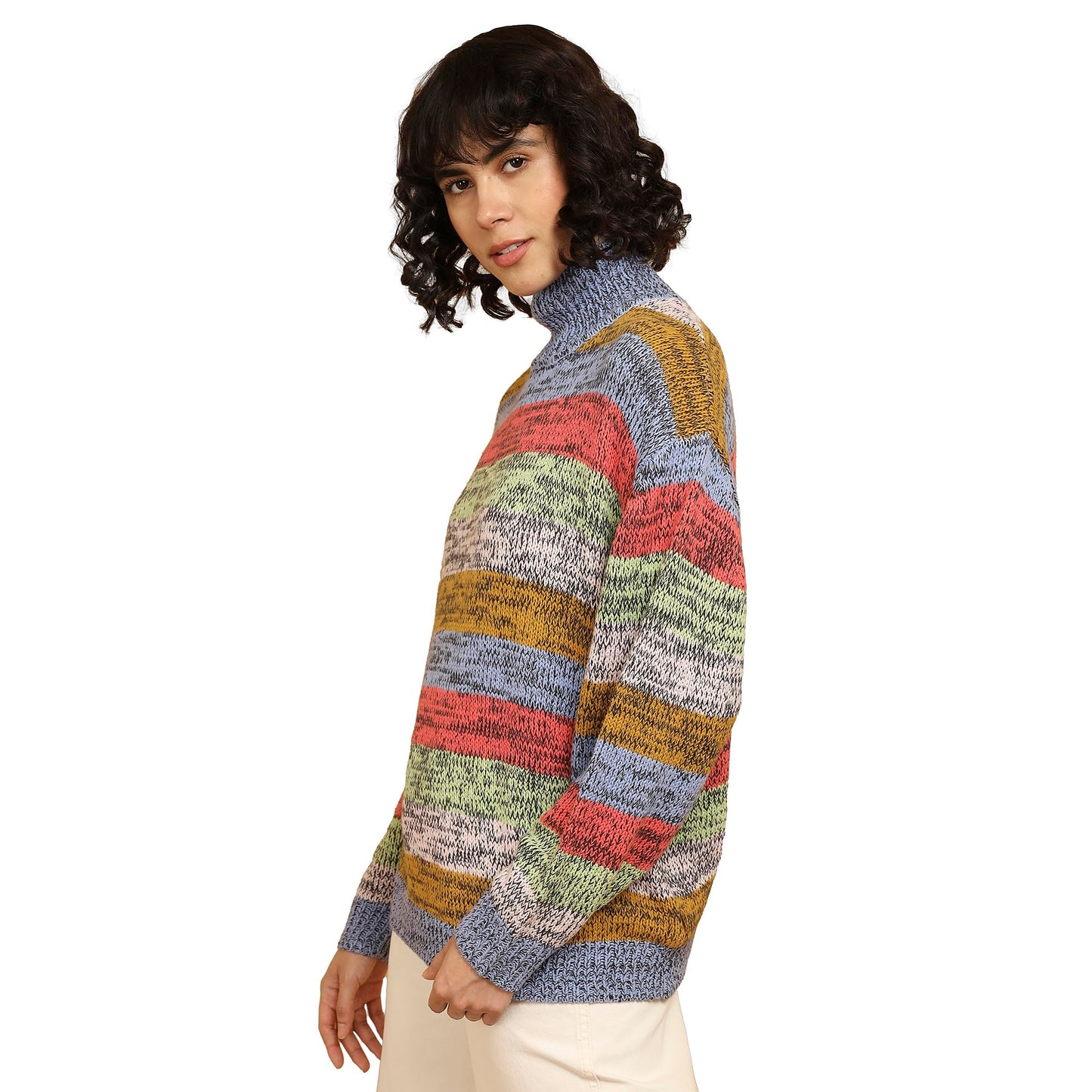 Wrangler Women's Cotton Blend Turtle Neck Sweater (WWSW001290_Multicolour