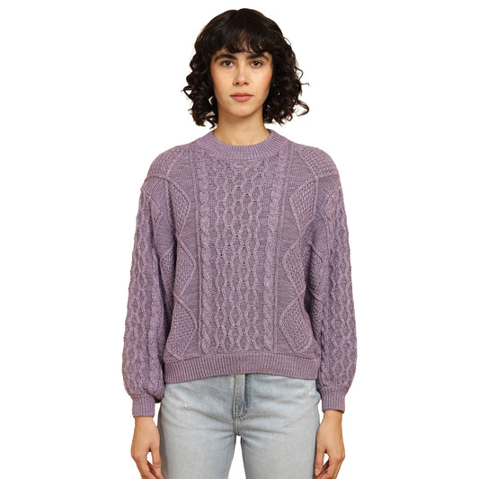 Wrangler Women's Cotton Crew Neck Sweater (WWSW001291_Purple
