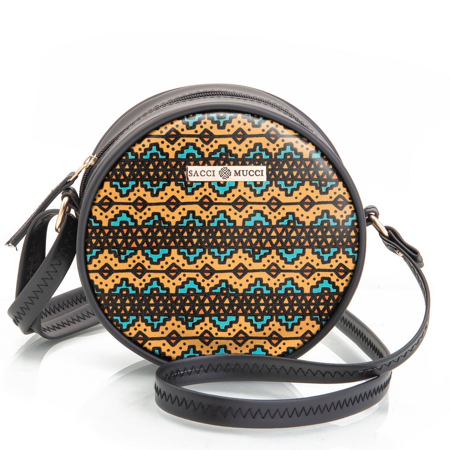 SACCI MUCCI Round Sling Bag, Printed Sling Bag For Girls, Women Sling Bag, Crossbody Bag For Women, gifts for women/Girls -EthnicTraditional Print (Black)