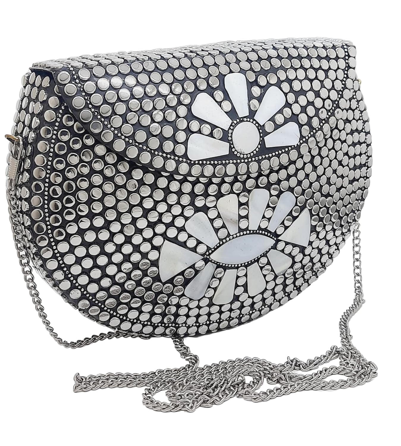 Trend Overseas Silver metal Beaded Ethnic purse Girls Bridal Bag cross body bag for women/Girl party clutch Metal clutches Vintage Brass (Sunflower)