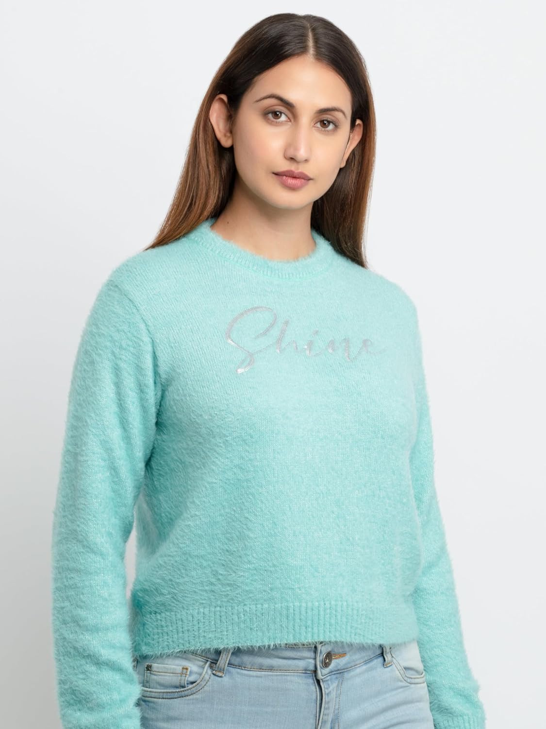 Status Quo Womens Knitted Round Neck Sweater Aqua