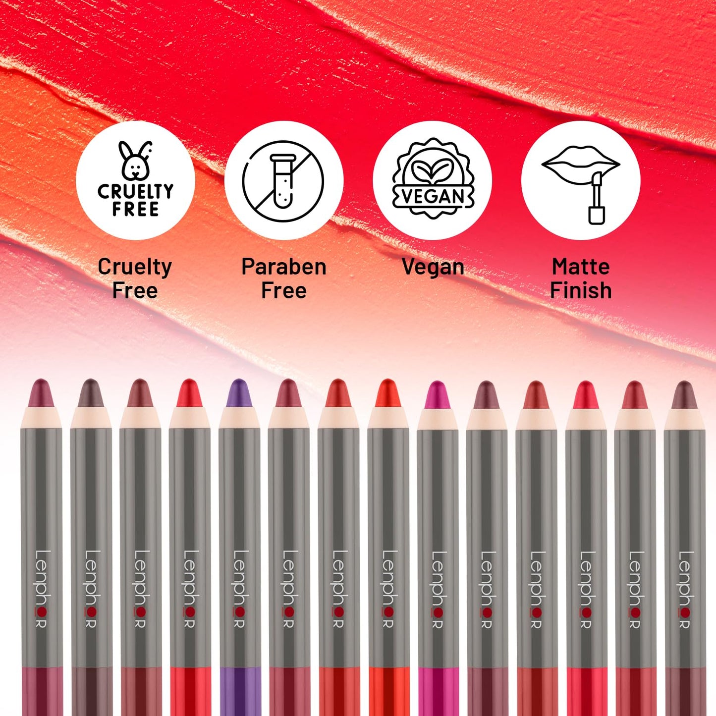 Lenphor Matt Show-Off 2 in 1 Crayon Lip Pencil, Lip Liner + Lipstick, Waterproof & Smudgeproof, Long Lasting, Matte Finish, Pointed Tip, Pencil Lipstick, Coral Memories, 2.8gm