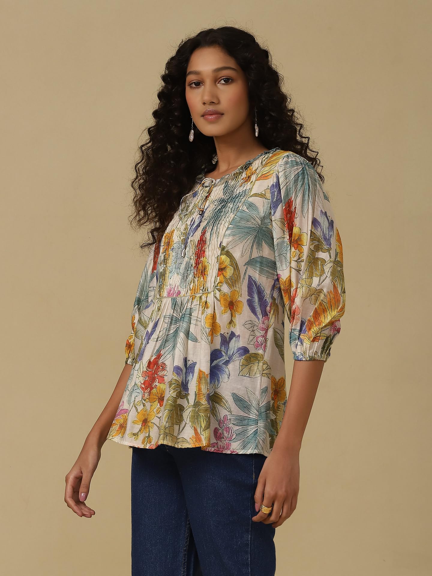 Aarke Ritu Kumar White Floral Print Top