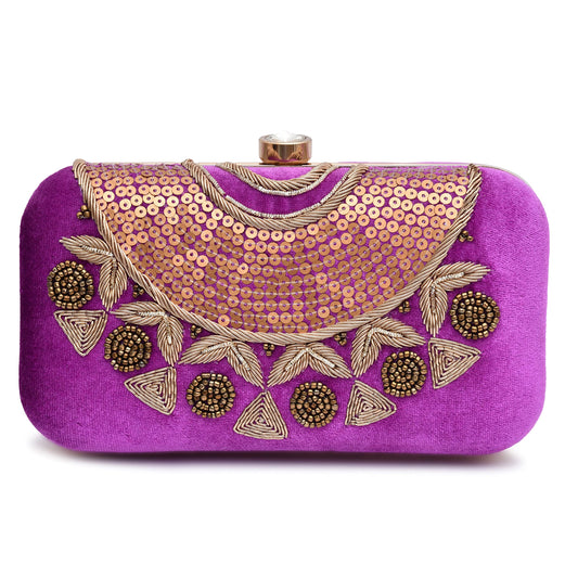 For The Beautiful You Neck Embroidered Women's Clutch (Purple)