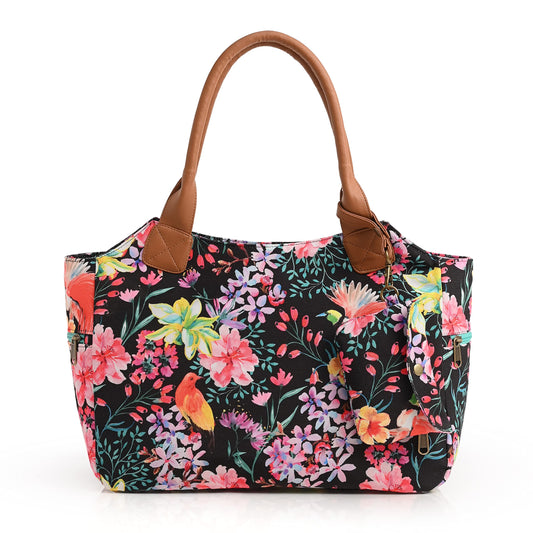 Boho Girl Summer Floral Printed Women Handbag | Top Handle Bag | Spacious Handbag For Women | Multiple Compartment | Ladies Handbag With Shoulder Straps Pack of 1 Bag (Multi Colour)