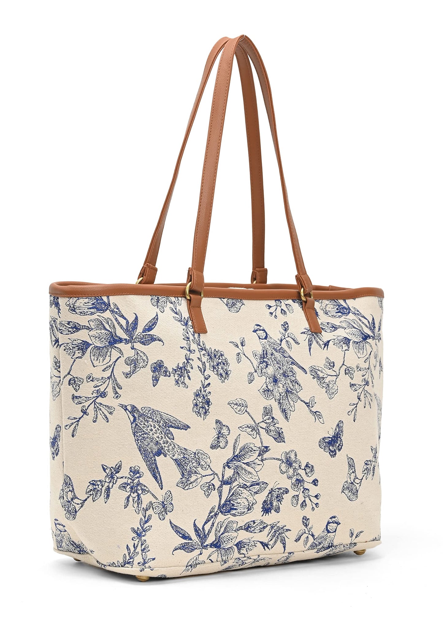 Boho Girl Toile Floral Tote Bag for Women/Girl ll Handbags with Double Handle ll Printed Totes for Women ll Ladies Purse Handbag ll College Bag for Girls (Blue)