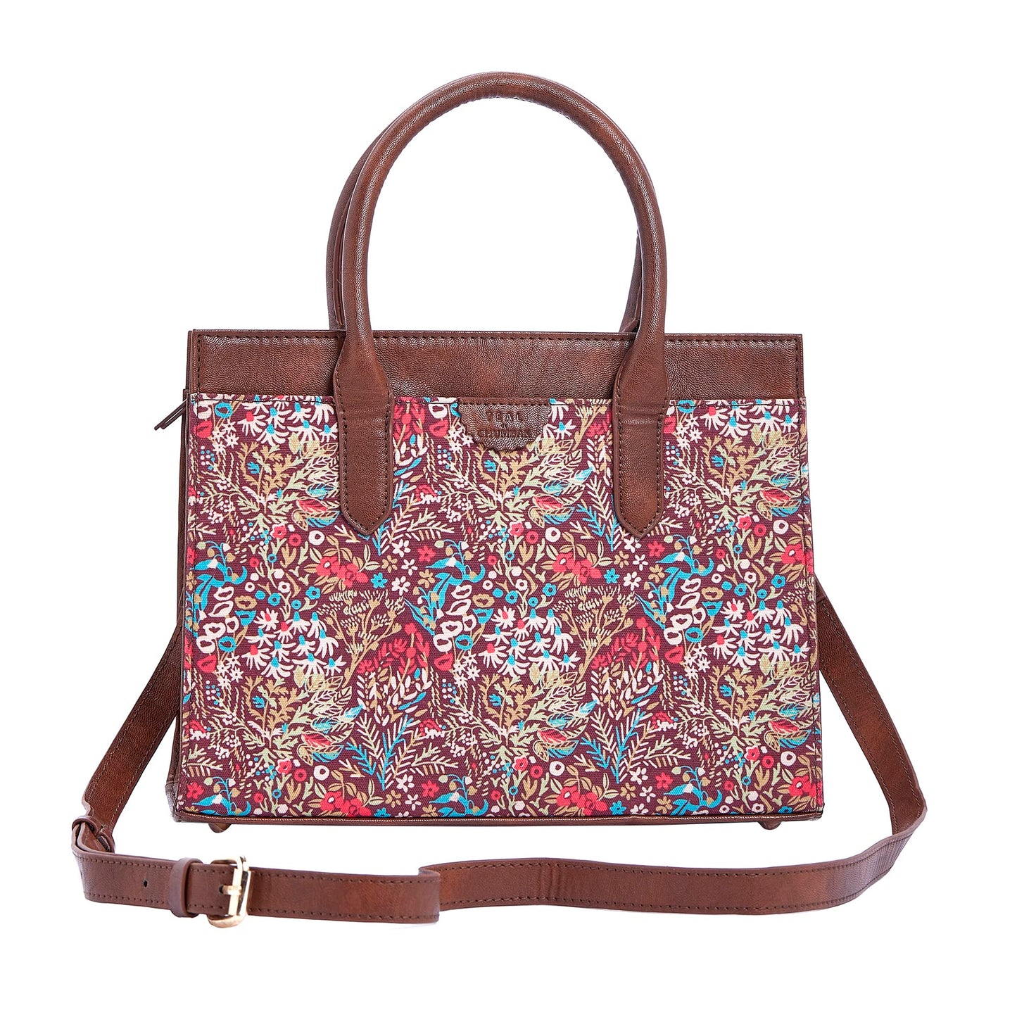 TEAL BY CHUMBAK Women's Handbag | Ladies Satchel Bag with Printed Canvas - Brown (Rainforest)