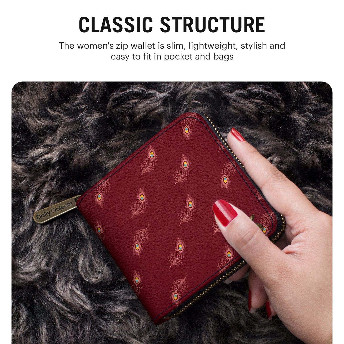 DailyObjects Maroon Feathers Women's Wallet | Made with Vegan Leather Material | Carefully Handcrafted | Holds up to 8 Cards | Slim and Easy to Fit in Pocket | Coin Pocket with Button Closure