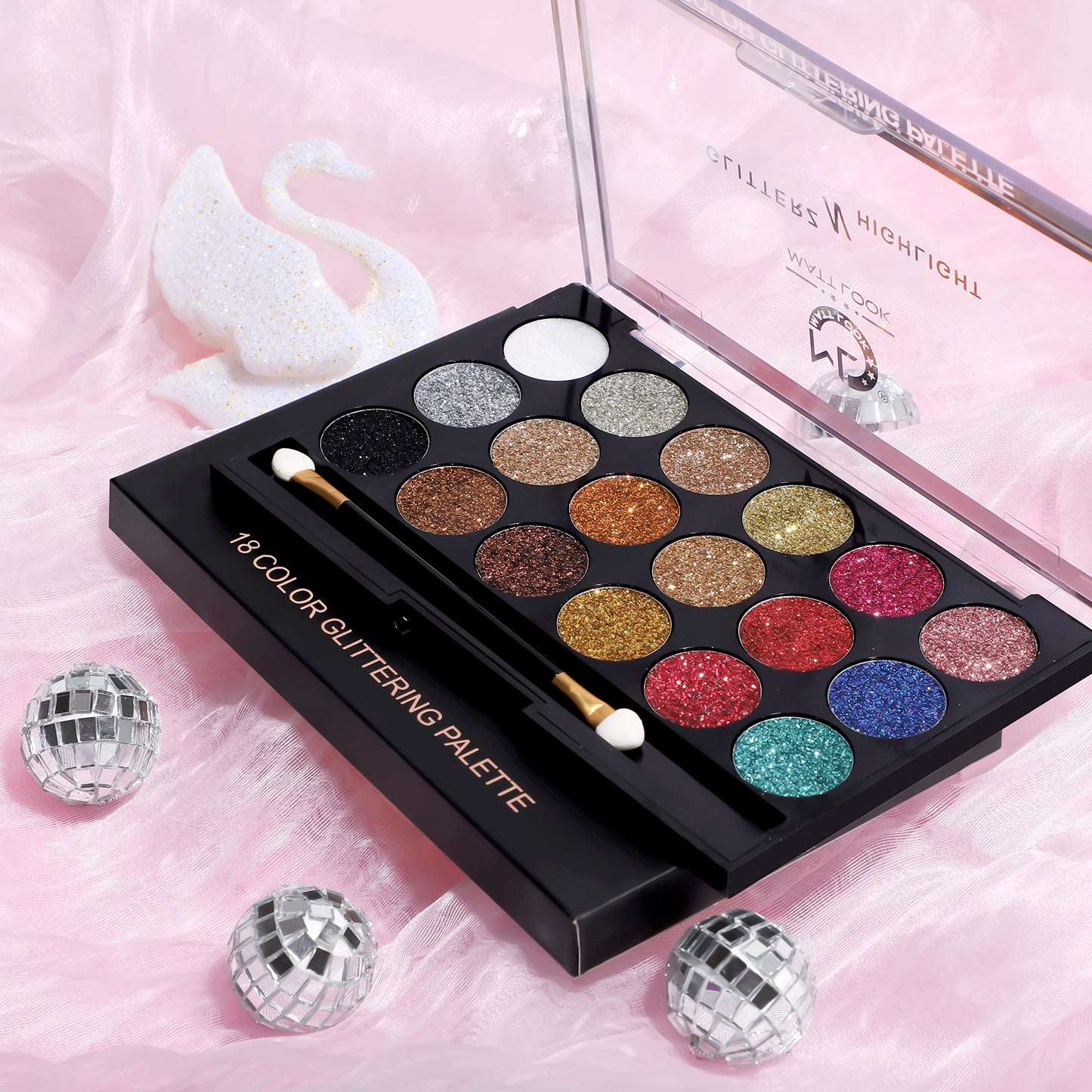 Matt Look Glitterz N Highlight|18 Color Glittering Eyeshadow|Bright Vibrant Colors|Creamy in Texture|Highly Pigmened Shades||Creative Look Palette|18 in 1 Glitter Palette-Limited Edition (18 gm)