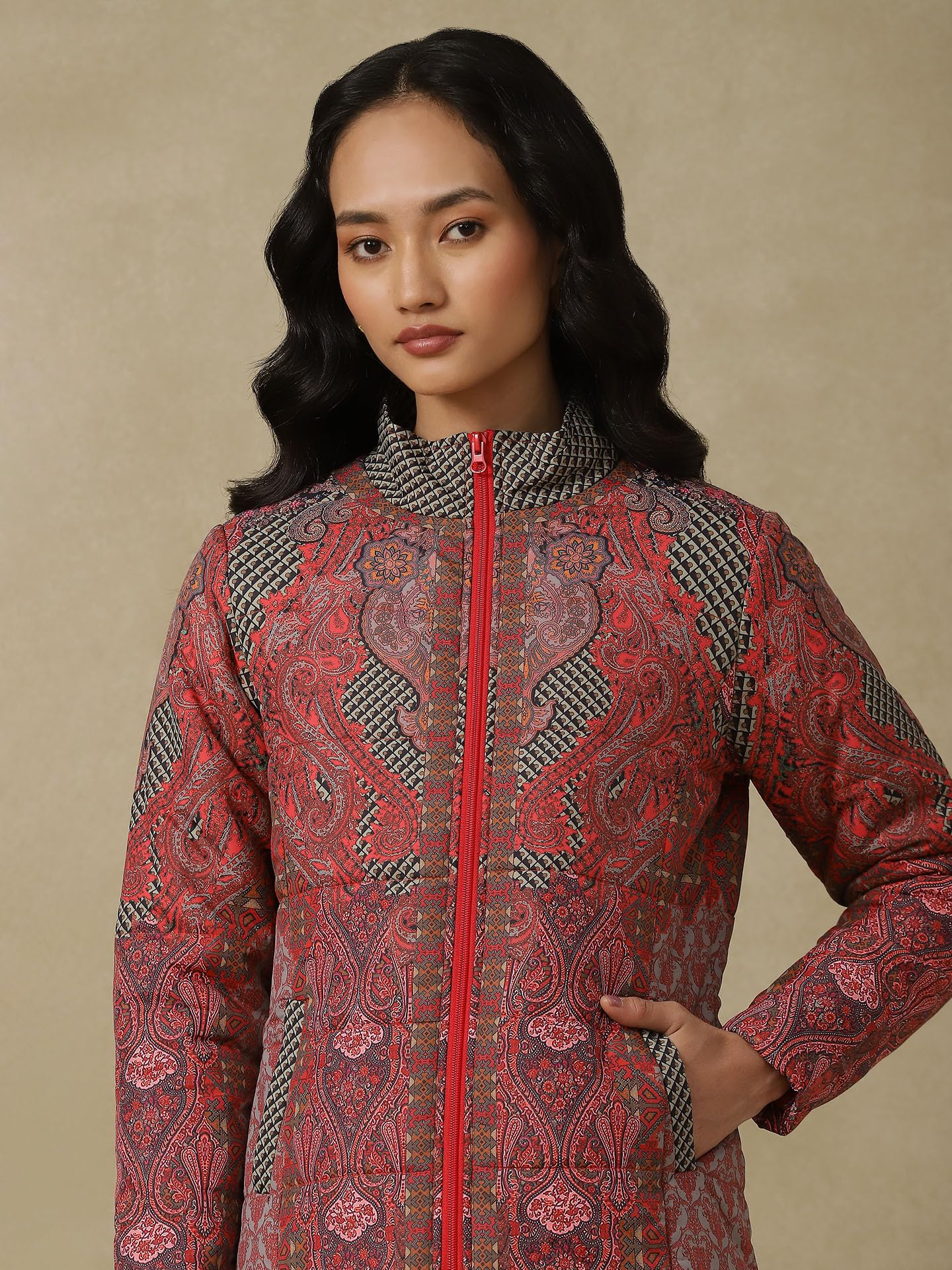 Aarke Ritu Kumar Red Multi Quited Jacket