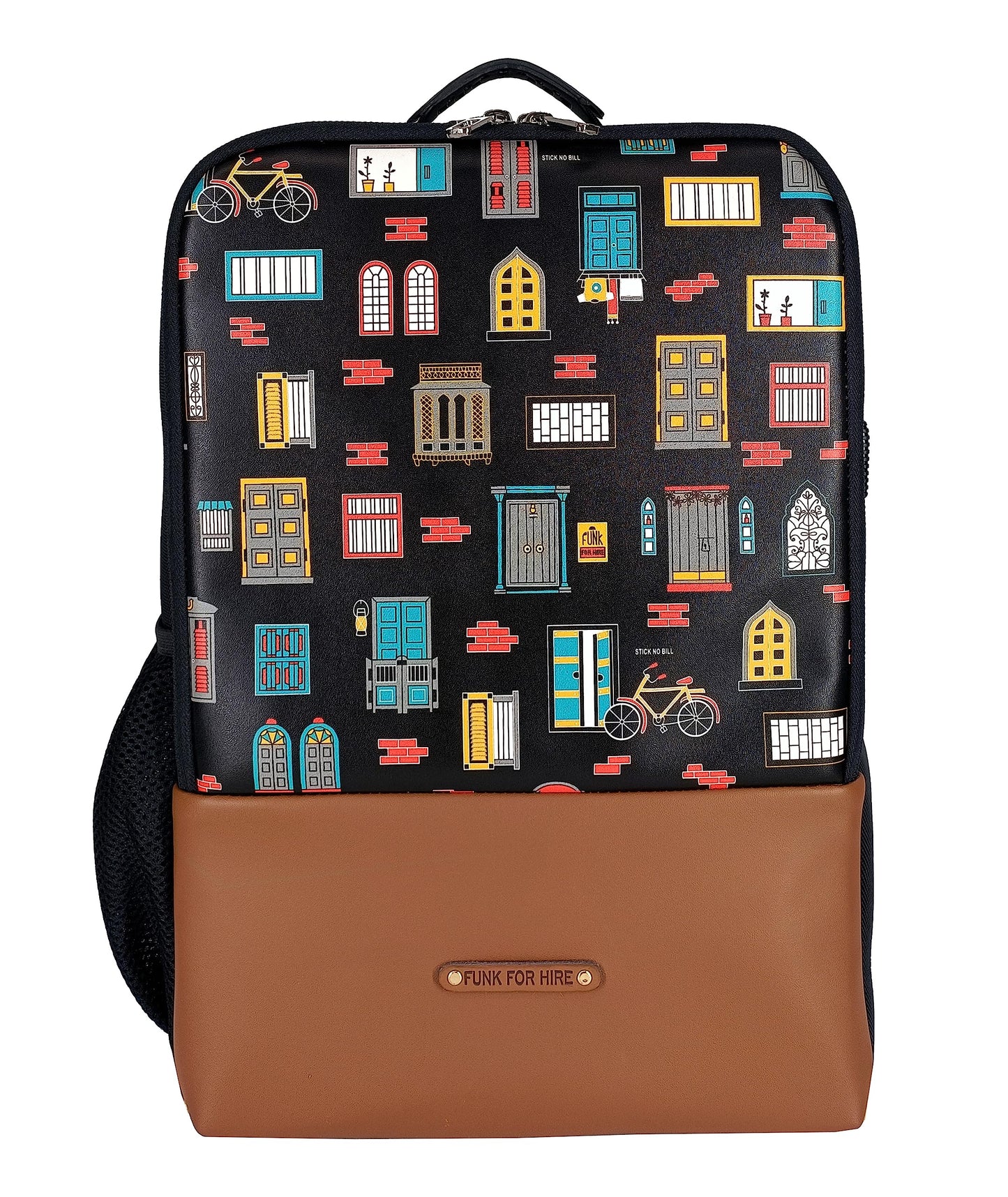 Funk For Hire Printed Leatherette 15.6" inch Laptop Backpack with USB Charging Port - Black