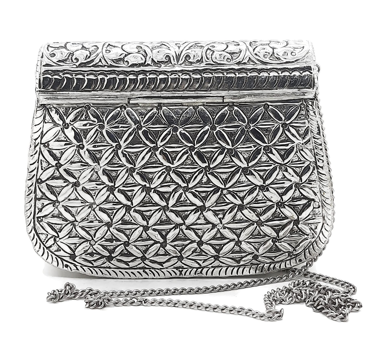 Trend Overseas Handmade Bridal Women's Antique Brass Purse Ethnic Metal Clutch Gift item (Silver)