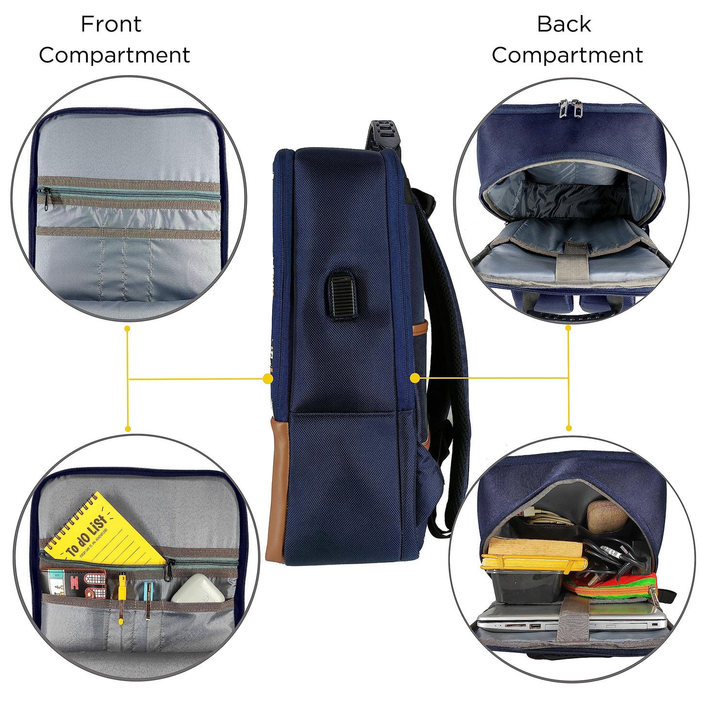 Funk For Hire Printed Leatherette 15.6" inch Laptop Backpack with USB Charging Port - Navy Blue