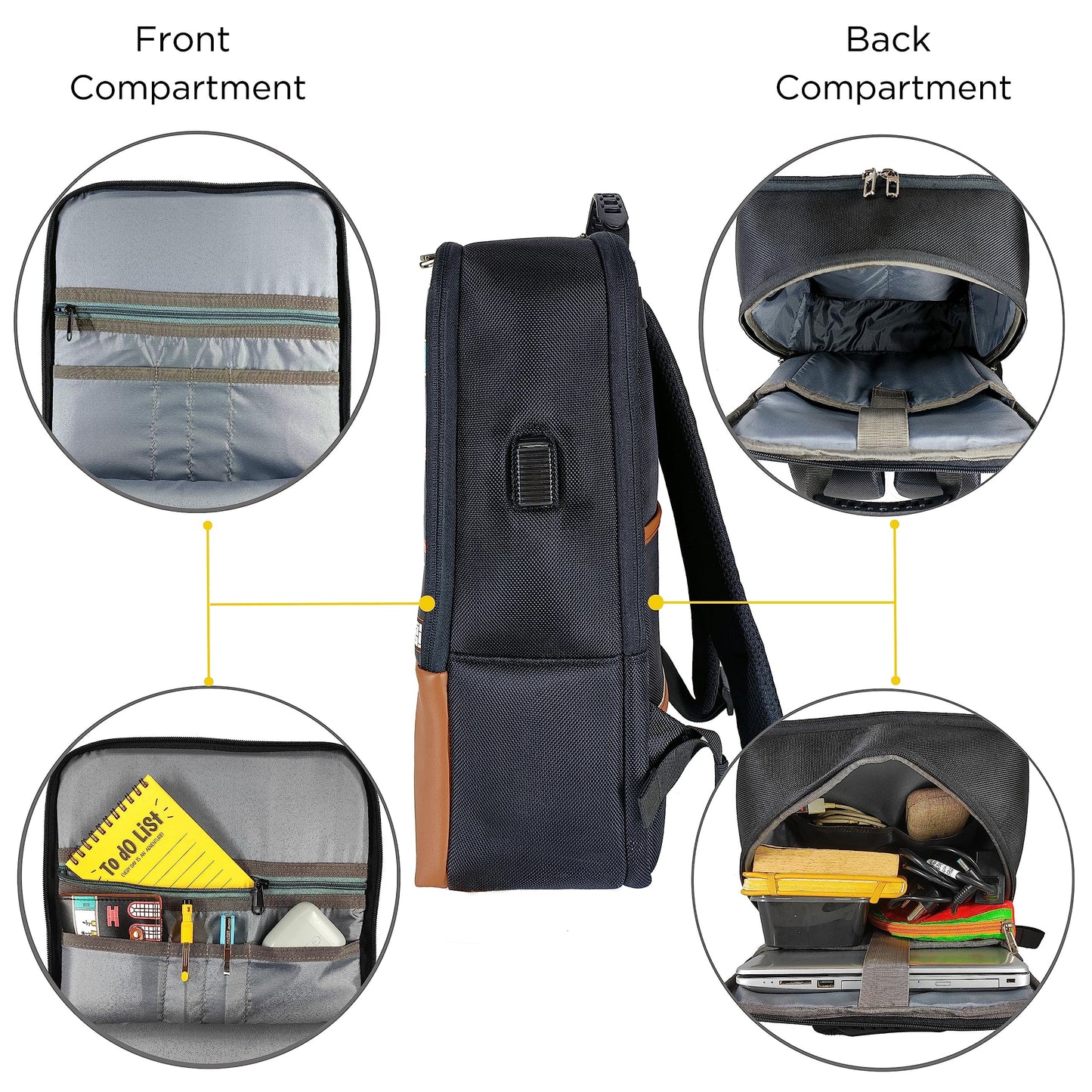 Funk For Hire Printed Leatherette 15.6" inch Laptop Backpack with USB Charging Port - Black