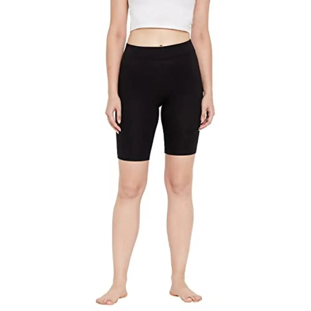 HYPERNATION Black Cotton Lycra Women's Lounge Shorts