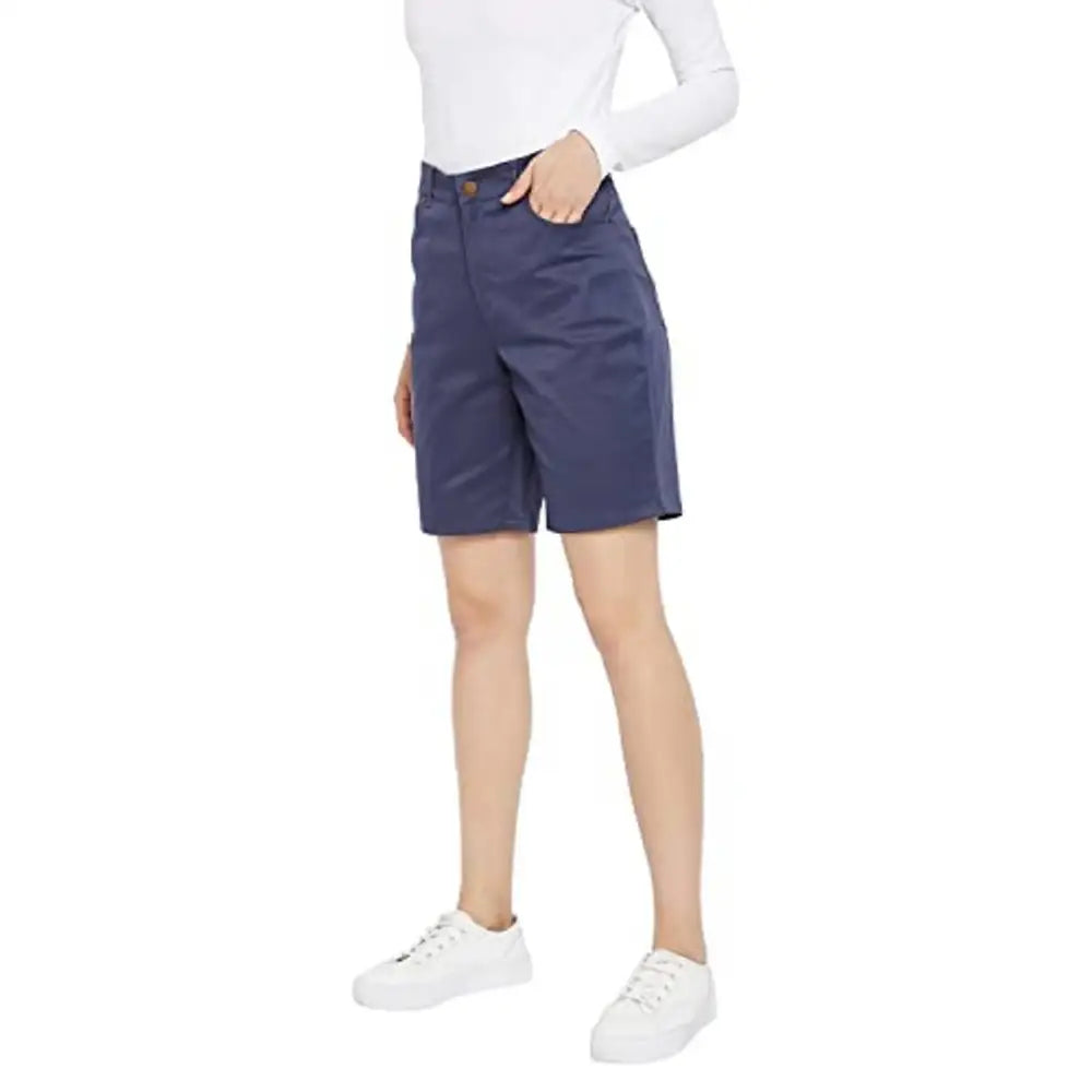 HYPERNATION Blue Color Cotton Lycra Women's Shorts