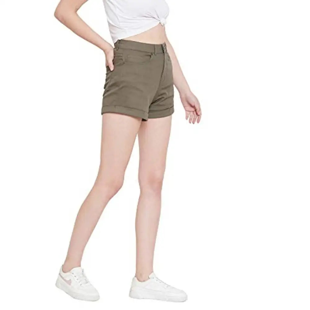 HYPERNATION Military Green Cotton Women's Shorts