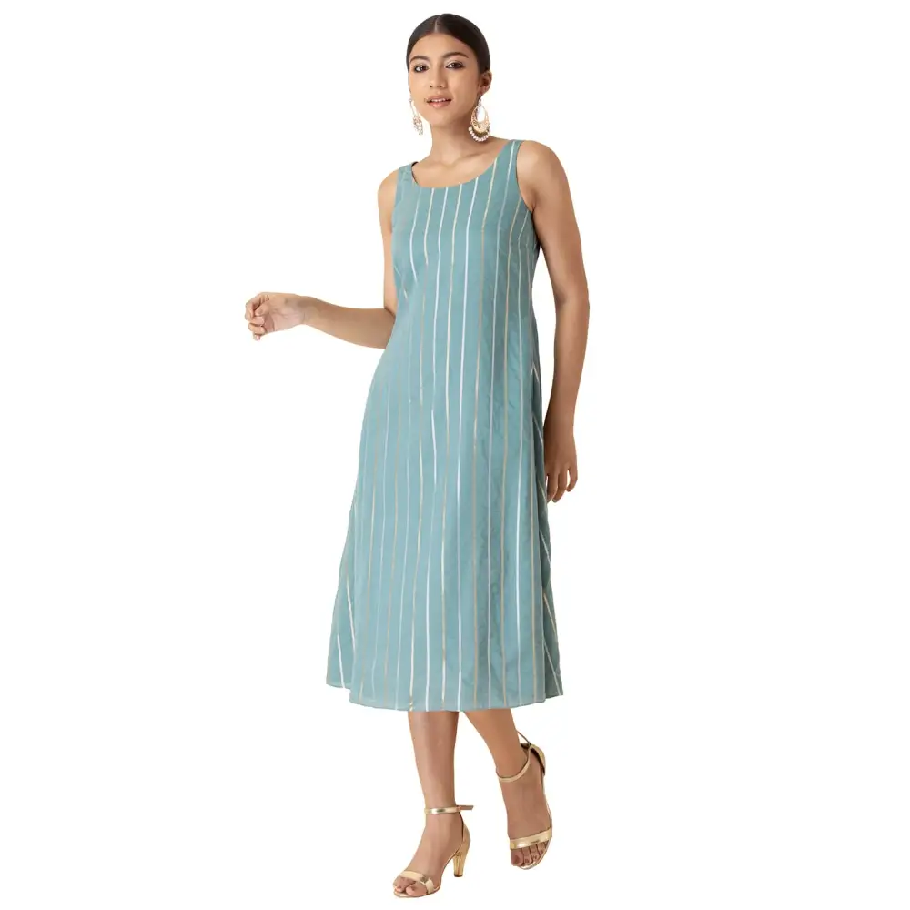 Indya Women's Cotton Regular Dresses (Blue)