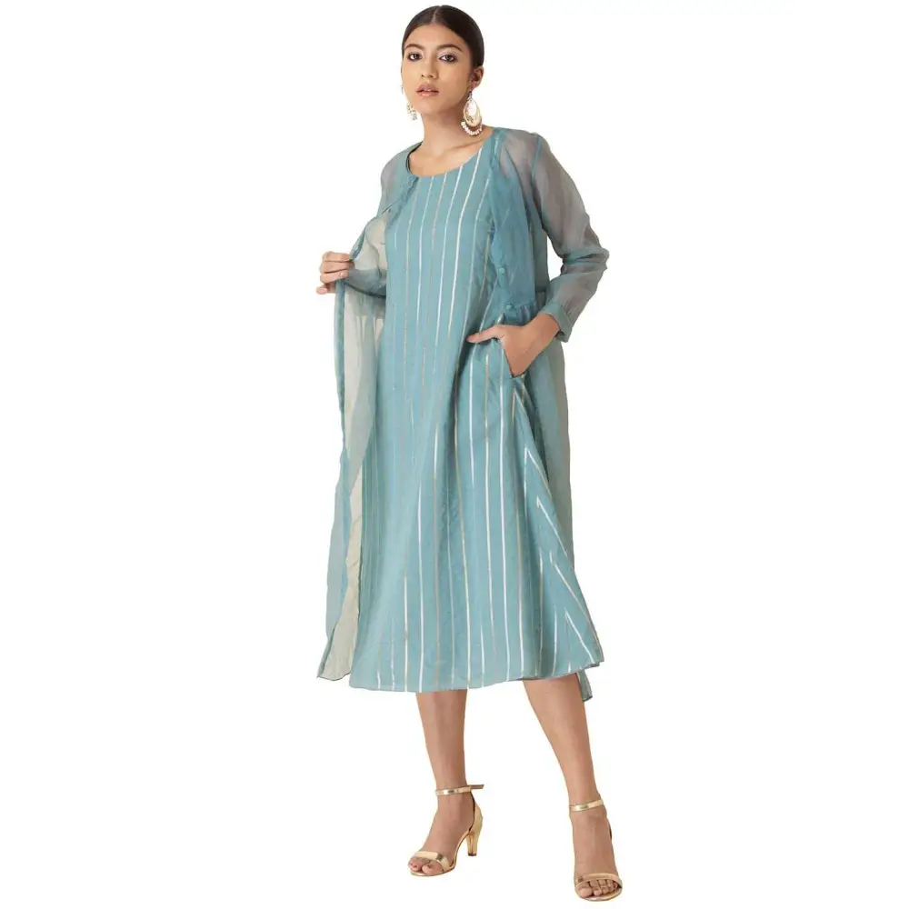 Indya Women's Cotton Regular Dresses (Blue)