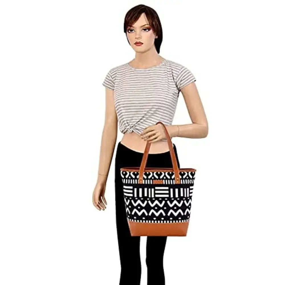 Lychee Bags Women Canvas Black And White Tote Bag