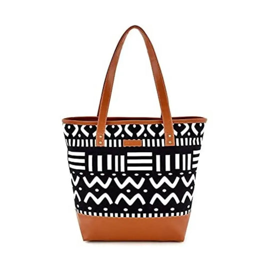 Lychee Bags Women Canvas Black And White Tote Bag