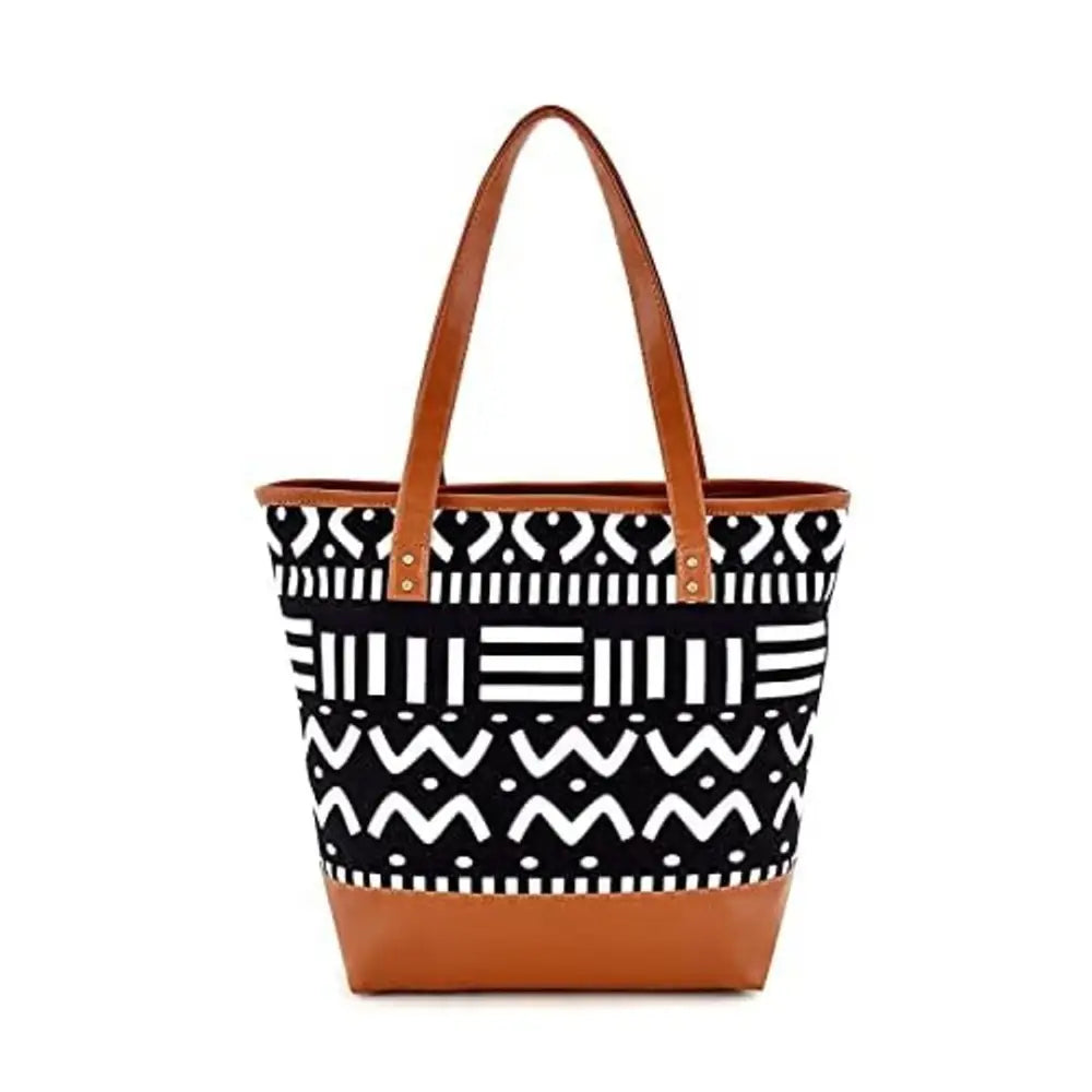 Lychee Bags Women Canvas Black And White Tote Bag